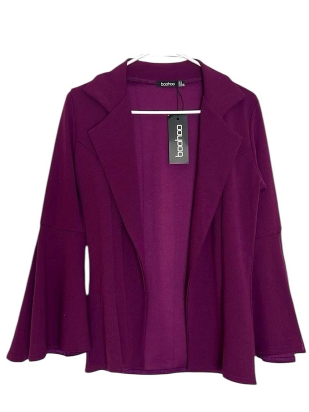 NWT Boohoo Heather Oversized Flare Sleeve Blazer Plum Open Front Size 4